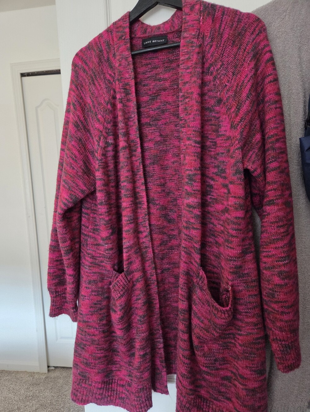 Lane Bryant Hot Pink, Red and Gray Marled Open-Front Cardigan